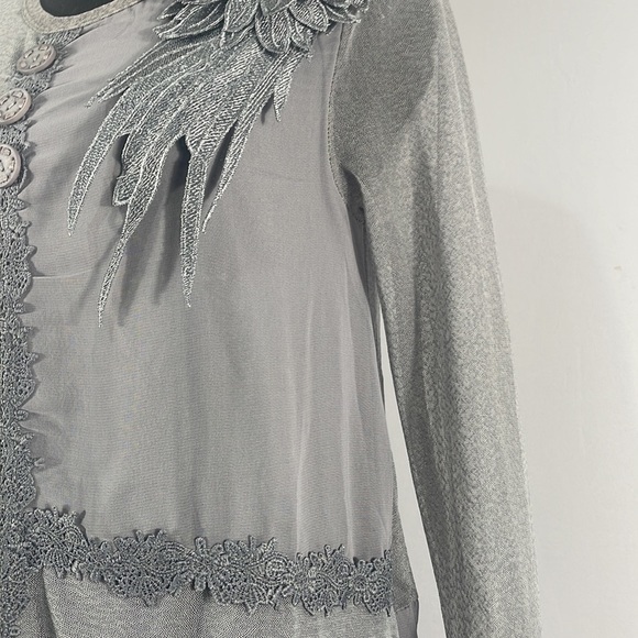 Pretty Angel Tunic,Dress,Fringe details,Sheer, Long Sleeve,Gray, Small,NWT - Picture 6 of 13